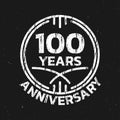 100th Anniversary logo or icon. 100 years round stamp design with grunge, rough texture. Birthday celebrating, jubilee Royalty Free Stock Photo